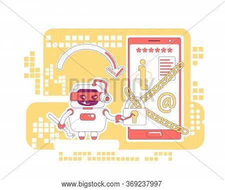 Hacker Bot Thin Line Concept Vector Illustration. Stealing Personal Account Data And Content. Bad Sc