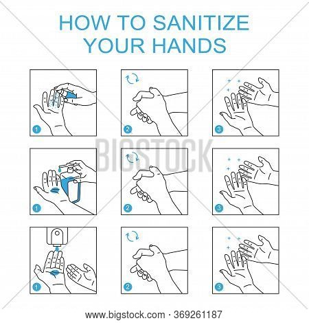 How To Sanitize Your Hand Vector Cartoon Instruction.