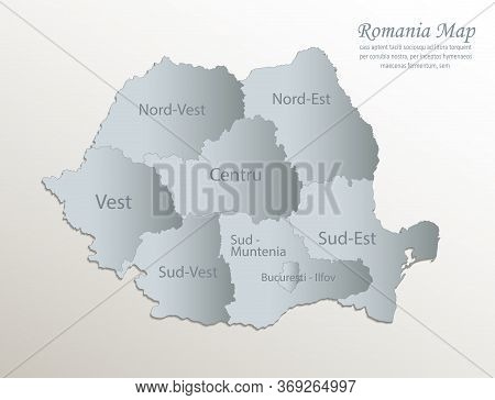 Romania Map, Administrative Division With Names, White Blue Card Paper 3d Vector