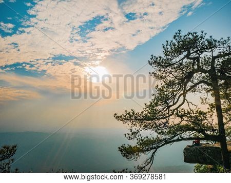 Beautiful Sunset of Lomsak Cliff on Phu Kradueng mountain national park in Loei City Thailand.Phu Kr