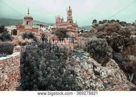 Colomares Castle At Moody Day Overcast Weather. Castle Dedicated To The Explorer And Navigator Chris