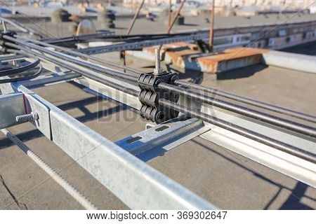 Russia, Saint-petersburg - April 30, 2018: Metal Ladder Trays With Power, Data, Optic And Ground Cab