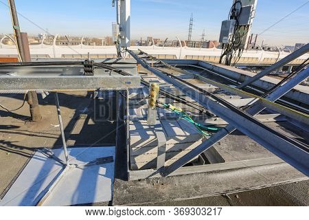 Russia, Saint-petersburg - April 30, 2018: Ground Cables Of Base Transceiver Station Bts Are Install