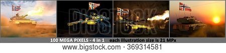 Norway Army Concept - 4 High Detail Images Of Tank With Fictive Design With Norway Flag And Free Pla