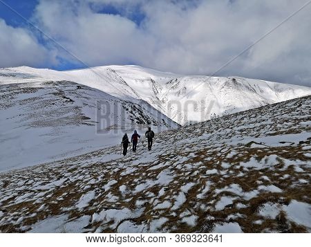 Trekking In The Mountains. Winter Landscape In The Mountains