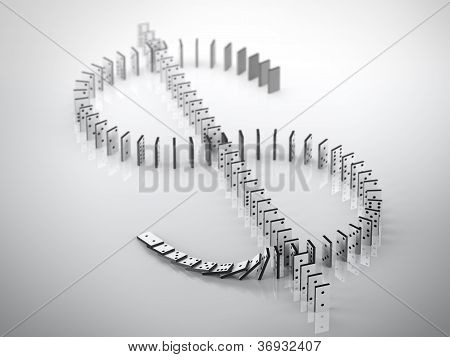 Sign of dollar from fallen dominoes