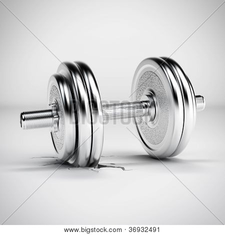 The crack on the floor and dumbbell