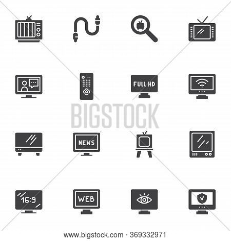 Tv Screen Vector Icons Set, Modern Solid Symbol Collection, Filled Style Pictogram Pack. Signs, Logo