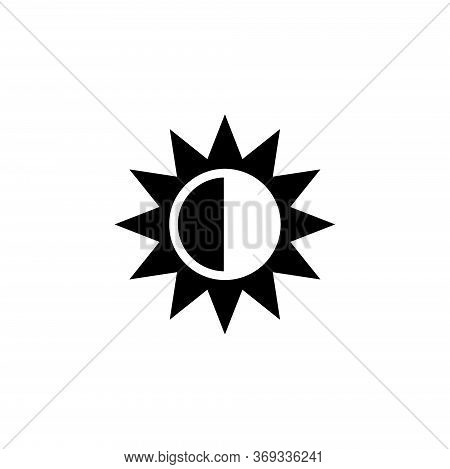 Solar Eclipse, Aligned Sun And Moon. Flat Vector Icon Illustration. Simple Black Symbol On White Bac