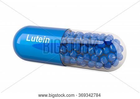 Capsule With Lutein, Dietary Supplement. 3d Rendering Isolated On White Background