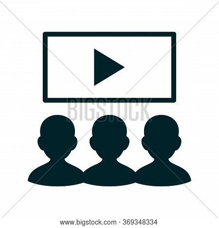 Play Button And Abstract People. Web Conference, Online Presentation Or Watching Movies Concept Flat