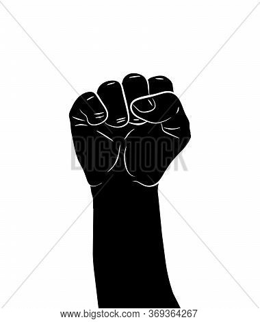 Black Silhouette Of A Male Rising Fist On A White Background With White Lines Defining Fingers And T