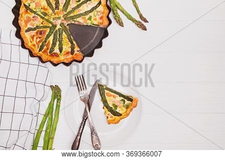 Homemade Delicius Quiche With Asparagus And Salmon