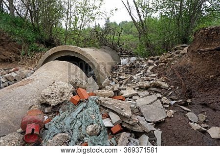 Destroyed Bridge After Flooding In A Village In The Forest