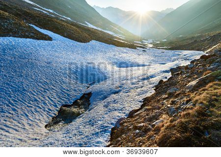 Вечерний горный поток и закат (Тиммелсёч, Австрия)