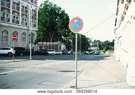 Riesa/germany - July 23/2018: Photo Of Cityscape With Houses, Asphalt Road And Trees On A Sunny Day