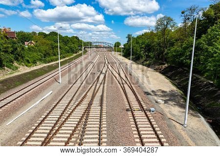 Kwidzyn, Pomorskie / Poland - June, 2, 2020: New Tracks Near Railway Stations. Railway Line In Centr