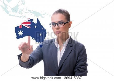 Concept of immigration to Australia with virtual button pressing