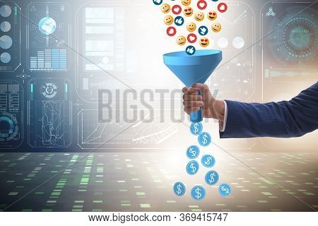 Social network monetization concept with businessman