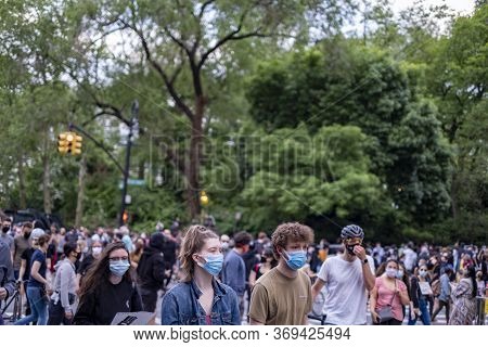 New York City, Ny - June 2 2020: People Marching During Peaceful Black Lives Matter Protest March.