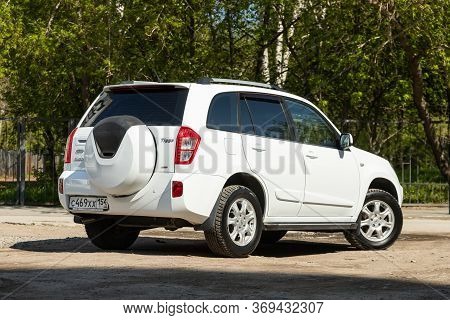 Novosibirsk/ Russia - May 03, 2020: White Jeep Nissan Terrano,  Back  View.  Modern  Crossover   On 