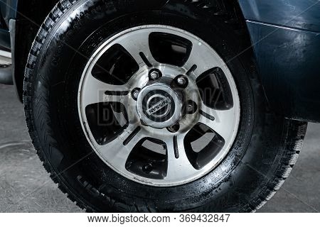 Novosibirsk/ Russia - March 31, 2020: Nissan Terrano, Close-up Car Wheel With Aluminum Alloy Wheel A