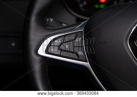 Novosibirsk/ Russia - May 25, 2020: Renault Arkana, Car Controller On Steerling Wheel ,music,control