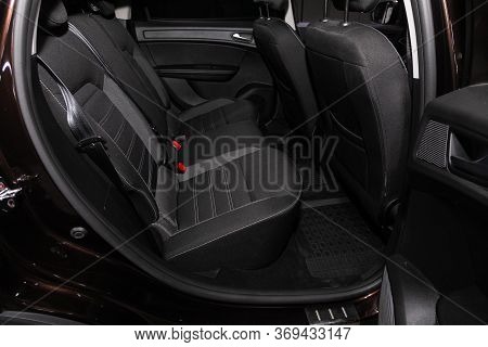 Novosibirsk/ Russia - May 25, 2020: Renault Arkana, Comfort Car Inside. Clean Car Interior: Black Ba