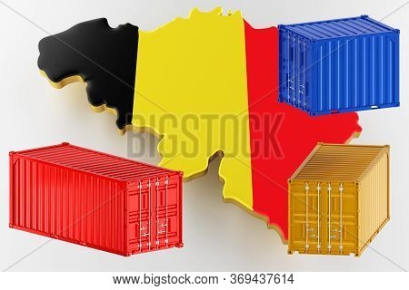 3d Map Of Belgium. Freight Shipping In Containers. Export From The Country In Containers. 3d Renderi