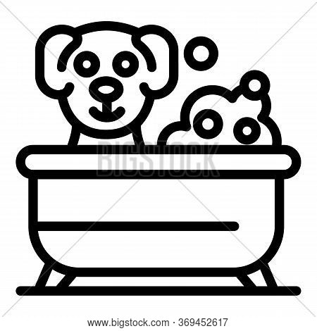 Groomer Dog In Bathtub Icon. Outline Groomer Dog In Bathtub Vector Icon For Web Design Isolated On W