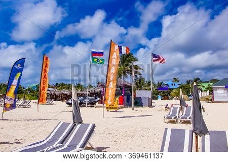 Philipsburg, Sint Maarten, Netherlands - May 14, 2016: The Advertising Signs For Parasale And Sport 