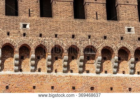 Castello Sforzesco. Closeup Of The Fortified Wall Of The Sforza Castle (xv Century), Milan, Lombardy