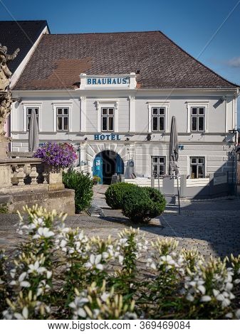 Weitra/lower Austria - August 2019: Brewery In The Historic Town Weitra In The Waldviertel Region In