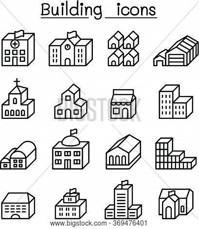 Basic Building In 3 Dimension Icon Set Thin Line Style