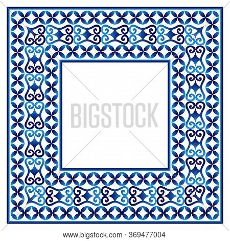 Ceramic Tile Border Pattern. Islamic, Indian, Arabic Motifs. Damask Border Seamless Pattern. Porcela