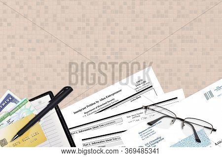 Uscis Form I-586 Immigrant Petition By Alien Entrepreneur Lies On Flat Lay Office Table And Ready To