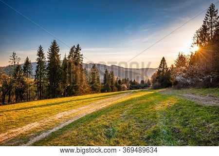 Mountainous Landscape During Sunset At The Kysuce Region In Northwestern Slovakia, Europe.