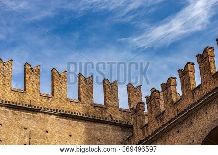 Closeup Of The Medieval Palazzo Re Enzo (king Enzo Palace, 1245) With The Battlements (merlons), In 