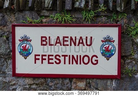 Blaenau Ffestiniog, North Wales, Uk: Sep 14, 2017: A Sign Carrying The Name Of The Town Of Blaenau F
