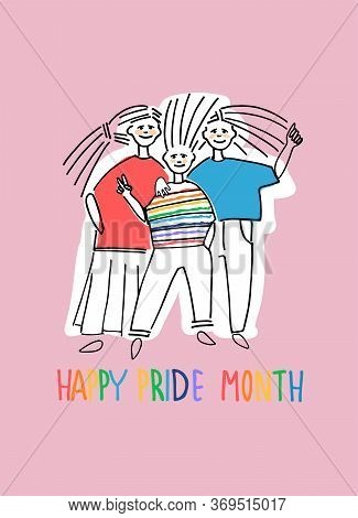 Happy Pride Month Greeting Design. Sexual Diversity Celebration Concept. Cheerful People Celebrating