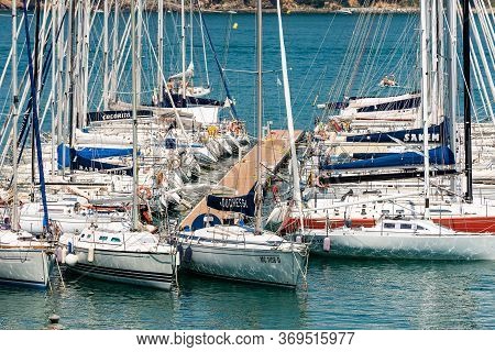 Lerici, La Spezia, Italy - July 19, 2014: Many Sailboats Moored In The Lerici Port, Typical Seaside 