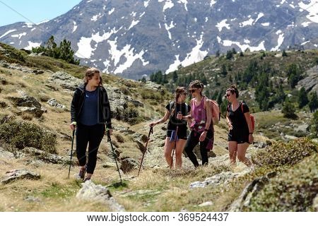 Ordino, Andorra : 2020 May 29 : Young People In The Beautiful View Hiking In The Andorra Pyrenees Mo