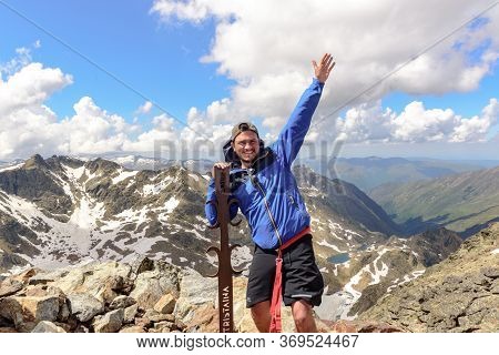 Ordino, Andorra : 2020 May 29 : Young Man In The Beautiful View Hiking In The Andorra Pyrenees Mount