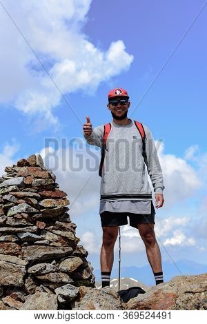 Ordino, Andorra : 2020 May 29 : Young Man In The Beautiful View Hiking In The Andorra Pyrenees Mount