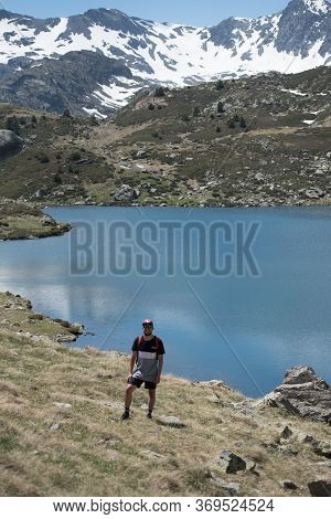 Ordino, Andorra : 2020 May 29 : Young Woman In The Beautiful View Hiking In The Andorra Pyrenees Mou