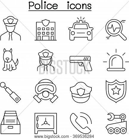 Police Icon Set In Thin Line Style