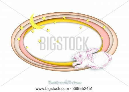 Autumn Animal, Illustration Hand Drawn Of Bunny Rabbit With The Moons And Little Stars In Trendy Ori