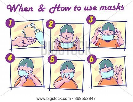 How To Use Masks Correct. Man Presenting The Correct Method Of Wearing A Mask, To Reduce The Spread 