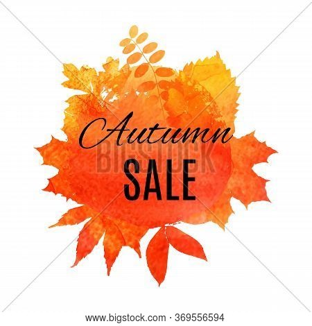 Autumn Leaf Foliage Watercolor .autumn Sale. Fall Sale. Web Banner Or Poster For E-commerce, On-line