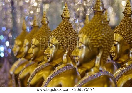 Uthai Thani Province, Thailand - August, 2016: Golden Buddha Statue At Cathedral Glass, Wat Tha Sung